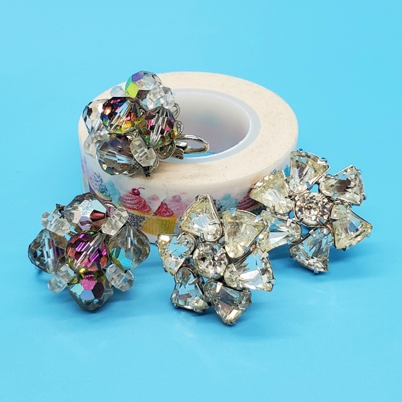 Vintage Zakian Laguna rhinestone crystal silvertone screw on - Picture 4 of 9